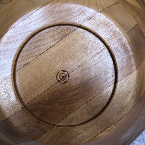 Vintage Segmented Wood Salad Bowls Set of 2 (10") Mid‑Century Modern Serving - Picture 6 of 11